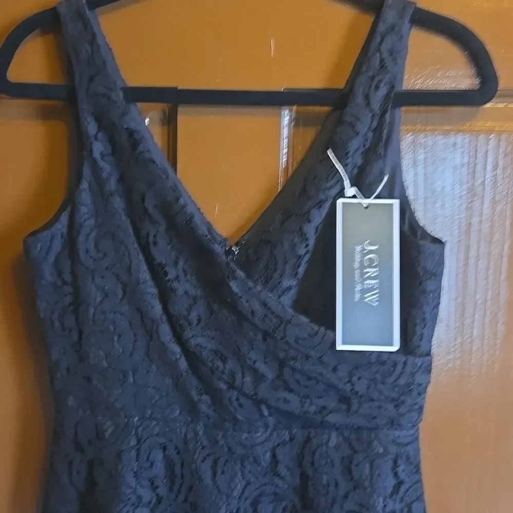 J Crew- Lace black V neck sleeveless straight dress Size 4 NWT.